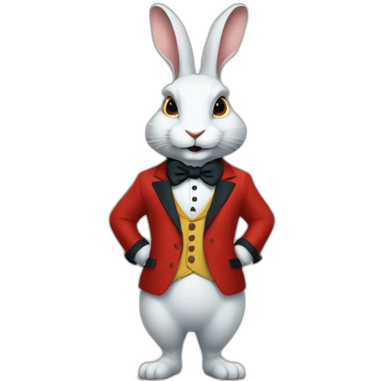 The White Rabbit from Alice in Wonderland. He has round glasses and has a red blazer  emoji