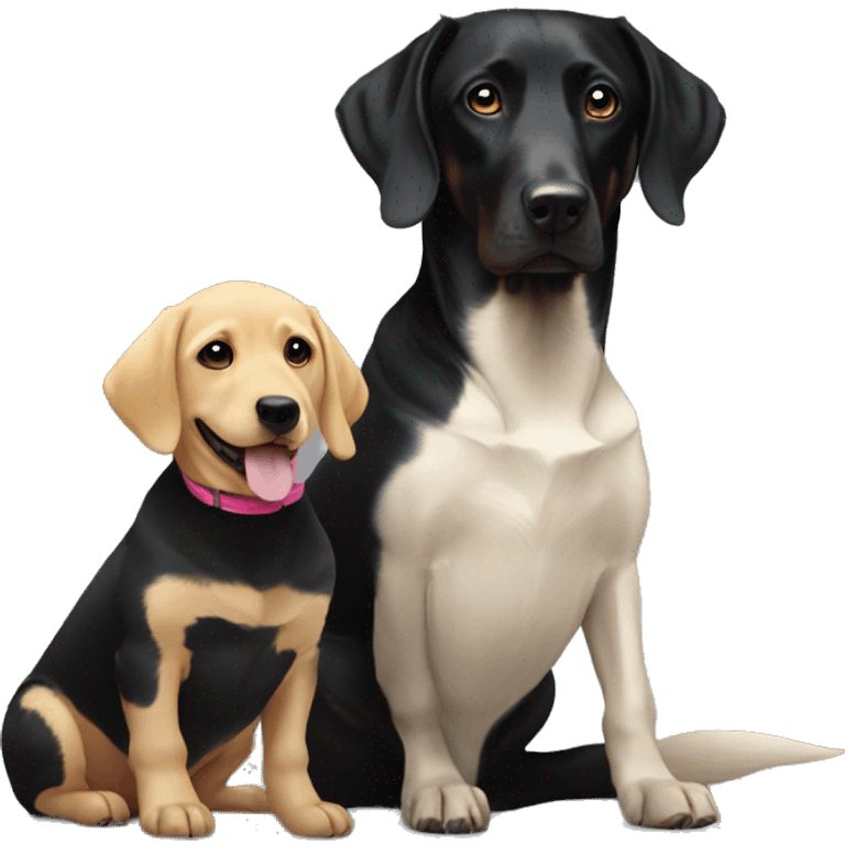 One large black lab sitting next to small blonde miniature dachshund emoji