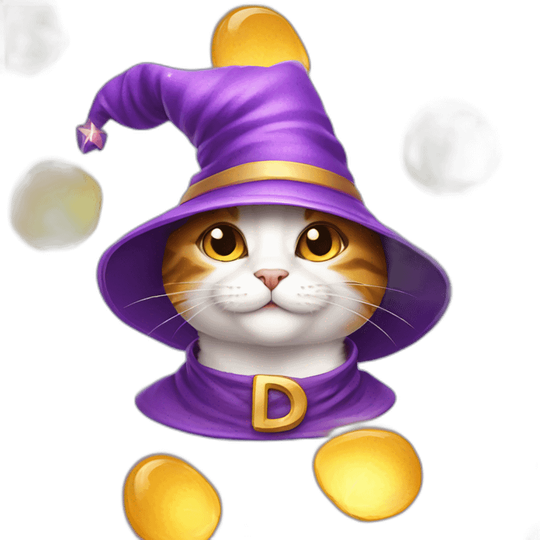 Cute cat with magic hat on emoji