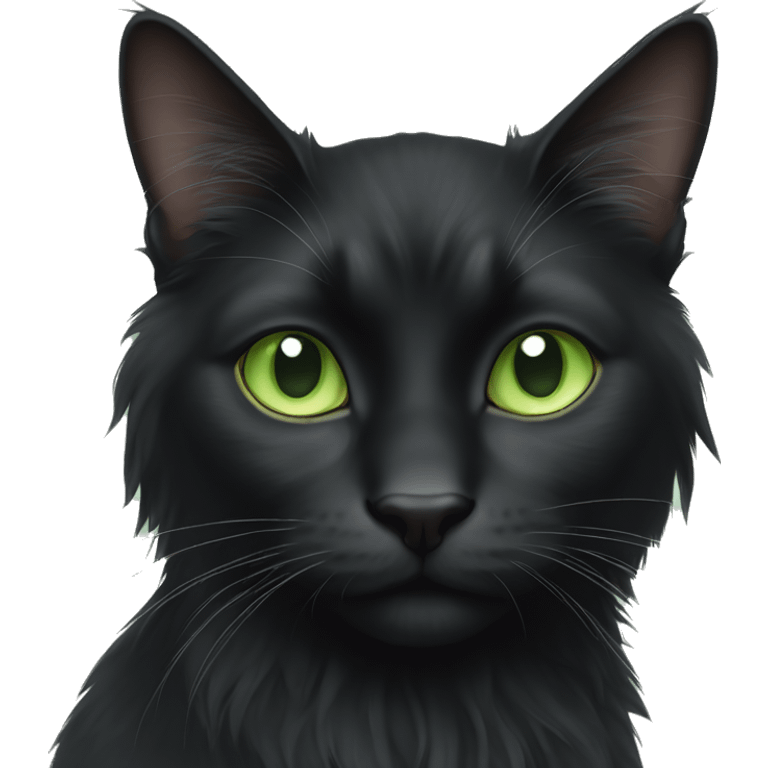 black long haired cat with light green eyes emoji