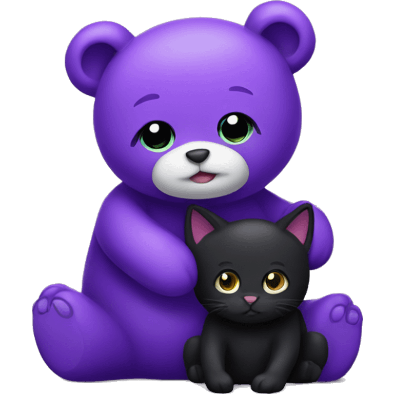 purple bear and black cat cuddling together  emoji