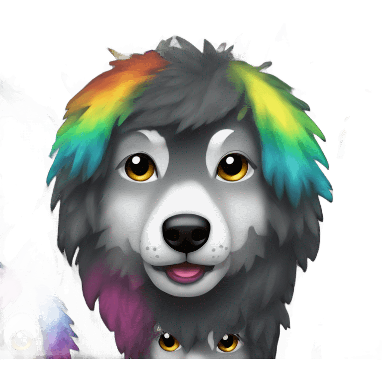 Wolf dog all black face and rainbow glitter fur emoji