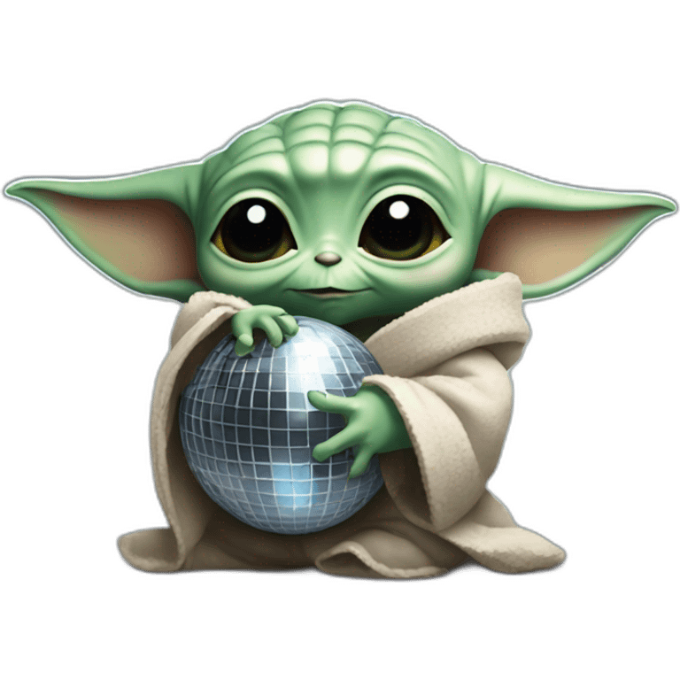 Baby yoda hugging a disco ball emoji