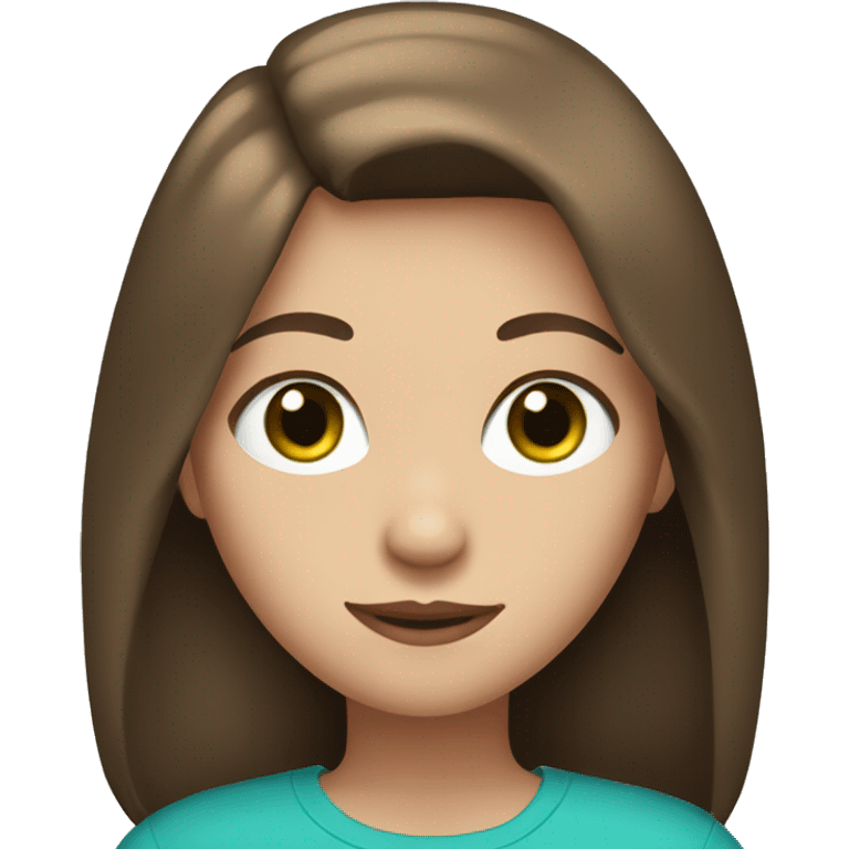 Girl with shoulder length brown straight ish hair and blue-green eyes  emoji