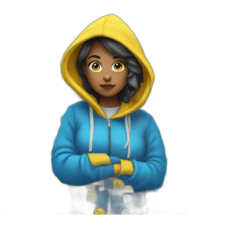 Woman in blue and yellow hoodie emoji