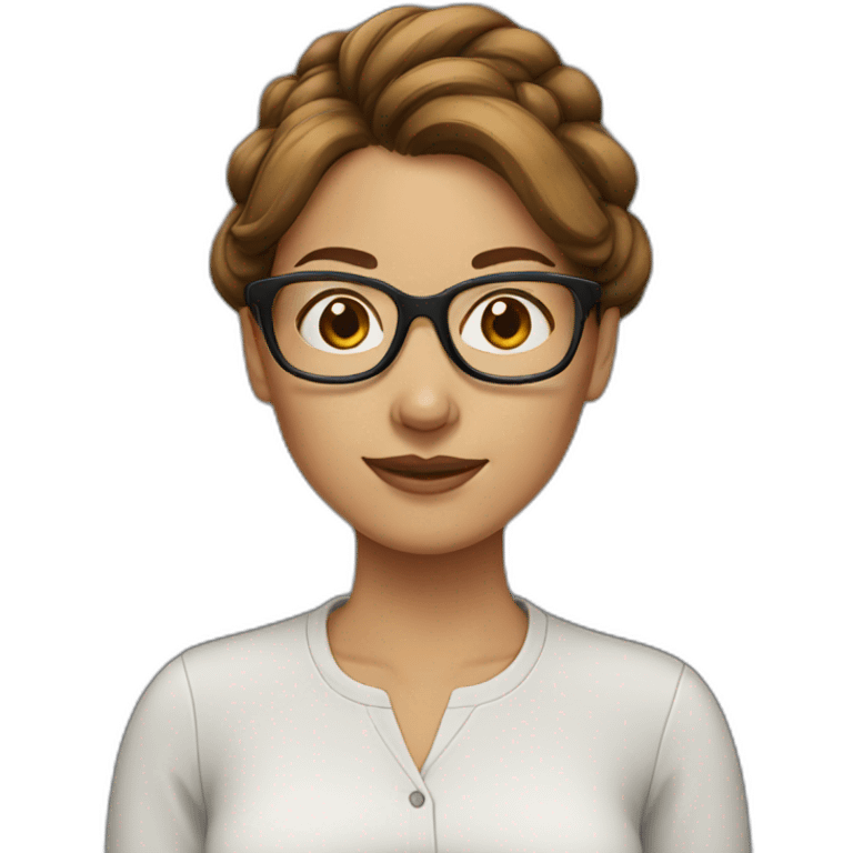 woman with brown hair bun and glasses emoji