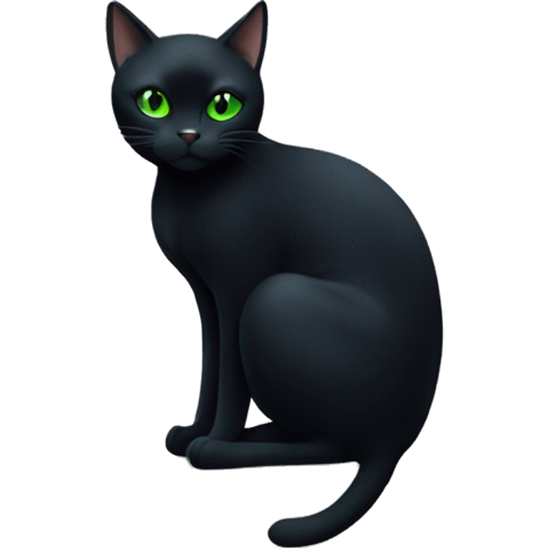 Black cat with green eyes sitting under the moon emoji