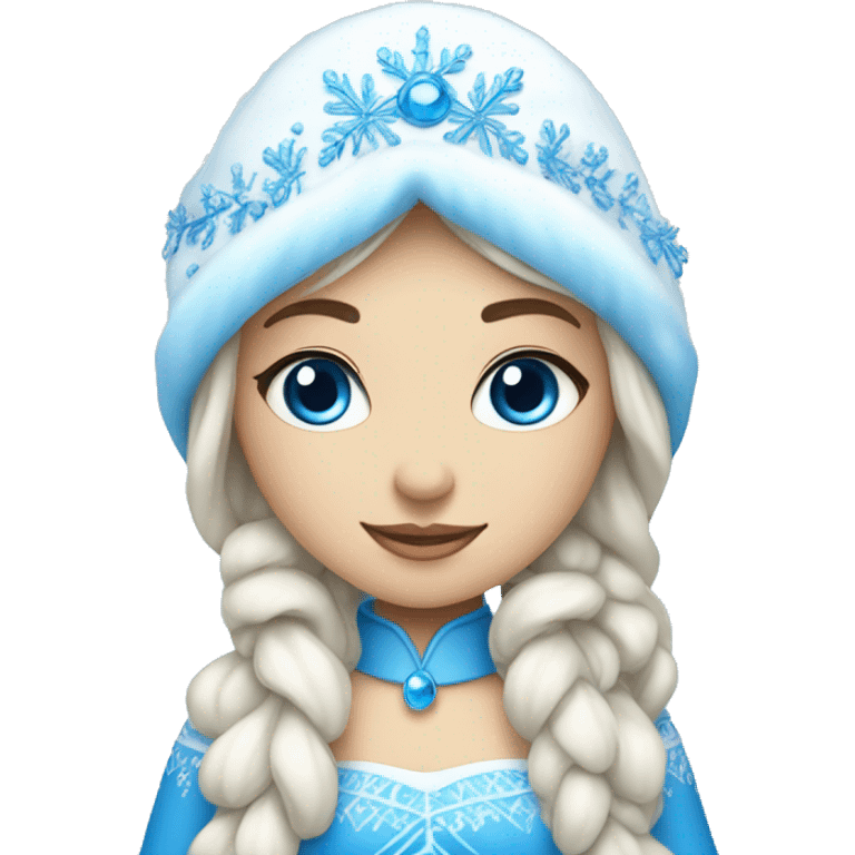 Snow Maiden girl in a blue dress lush warm and kokoshnik with blue eyes emoji