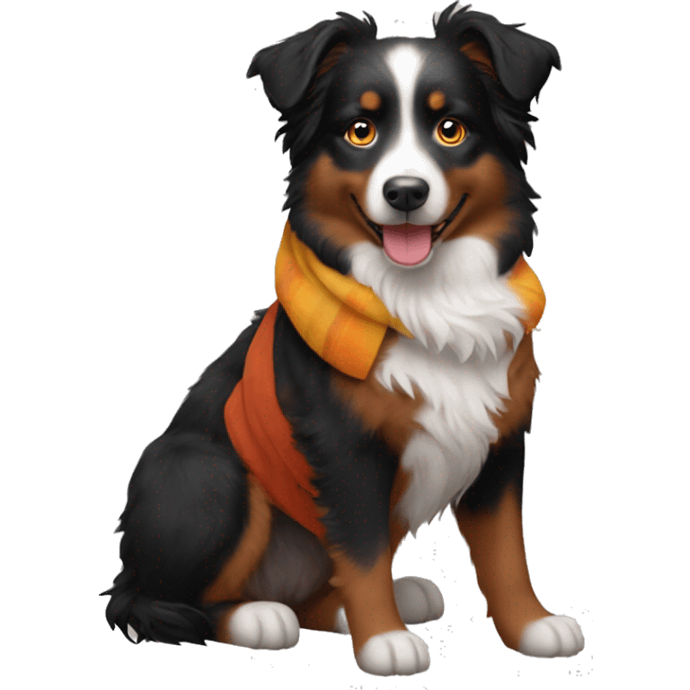 Small black australian shepherd dog wearing autumn emoji