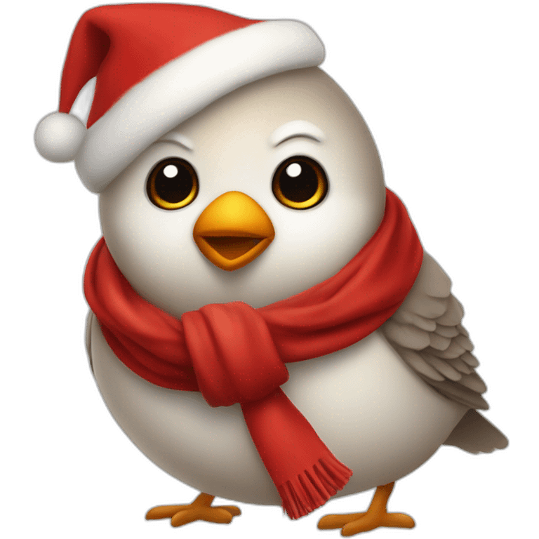 realistic cute Fat Bird Santa wearing red scarf zoomed in emoji