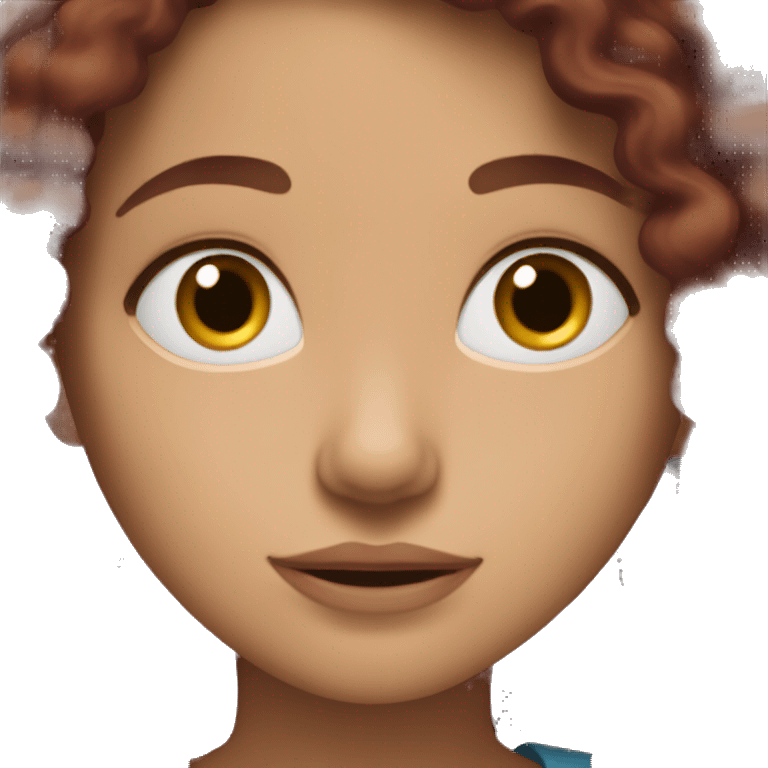 girl with long brown, curly wavy hair and fair skin wearing burgundy emoji