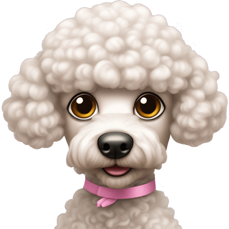 Poodle toy branco com um laço rosa claro em uma das orelhas emoji