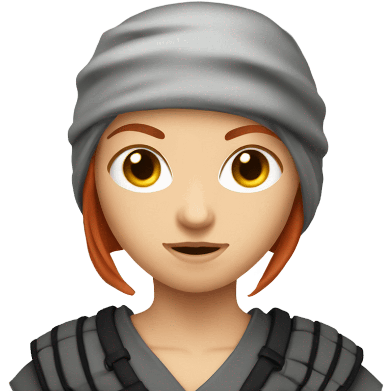 female caucasian red haired ninja with face covered emoji