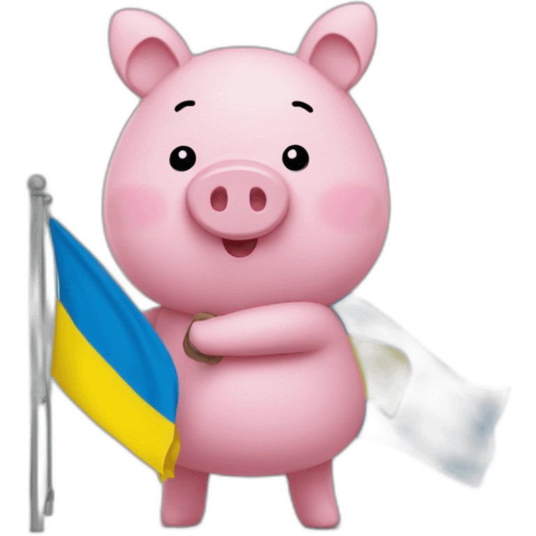 Pepa pig holds a Ukrainian flag emoji