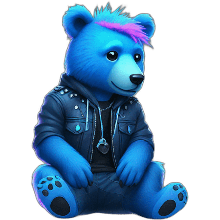 blue neon punk bear sitting emoji