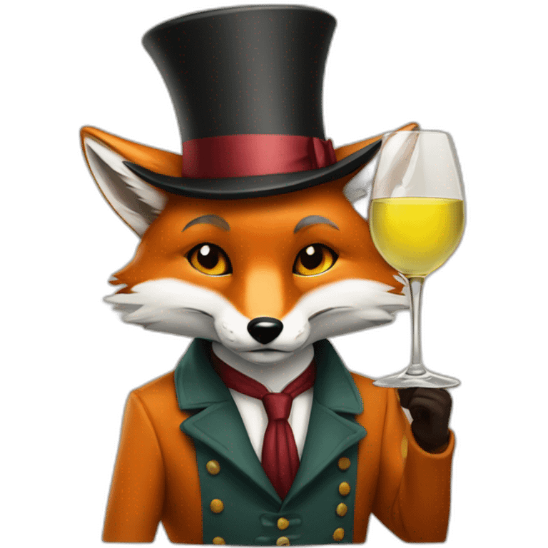 Fox drinking white wine wearing high hat emoji