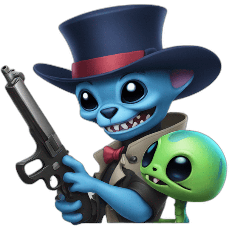 Stitch with top hat and with an alien gun emoji