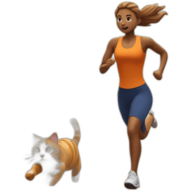 personal trainer running from a giant cat emoji