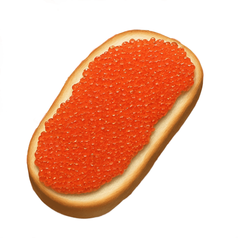 Fresh red caviar on bread, one, white background  emoji