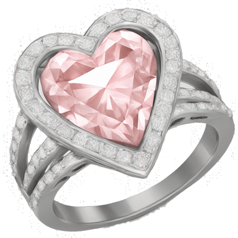 Silver light pink diamond ring heart emoji