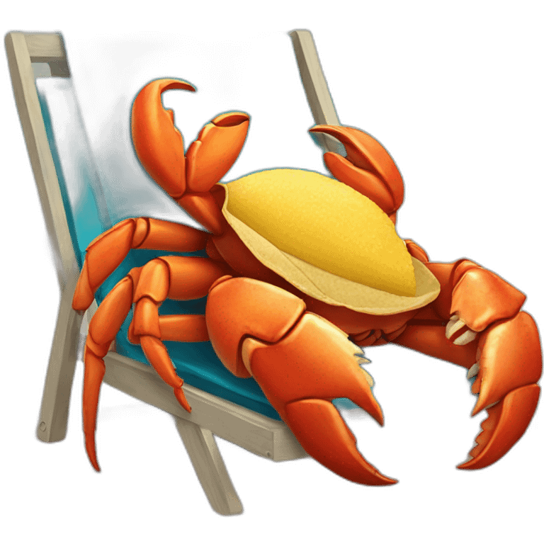 huge crab snuggling with his huge taco in a beach chair emoji