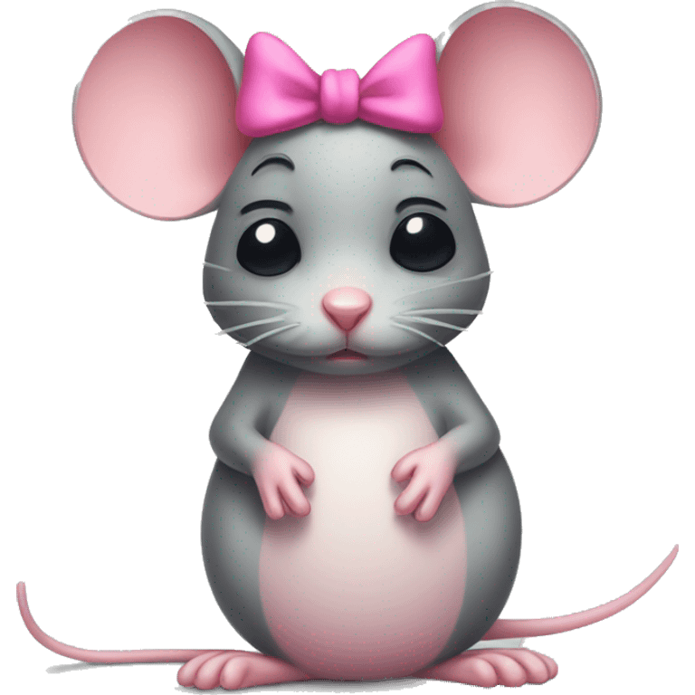 sad mouse with pink bow on head emoji