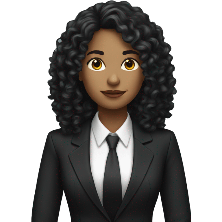 corporate white woman, long black curly hair, with a phone, black blazer  emoji