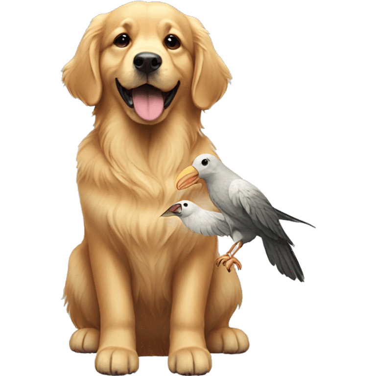 Golden retriever carrying a bird  emoji