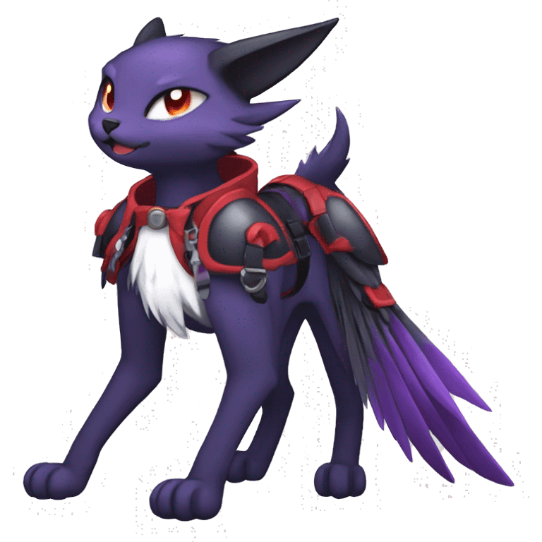 Kawaii cool edgy beautiful elegant black red purple fantasy nargacuga-noivern-cat-Fakemon collar harness full body emoji