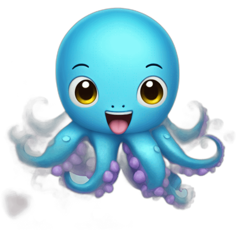 cute blue kraken with adorable face with many hearts around emoji