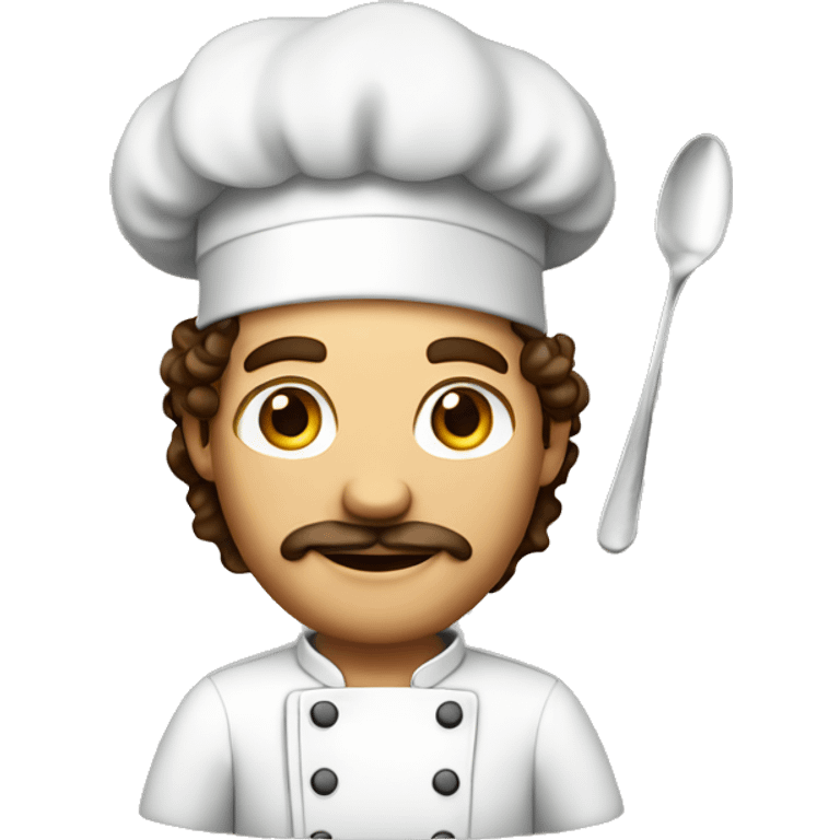 Male chef with spoon brown curly ha emoji