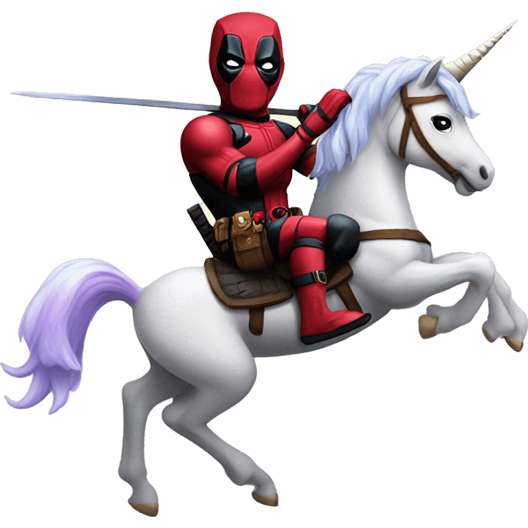 Deadpool riding a unicorn emoji