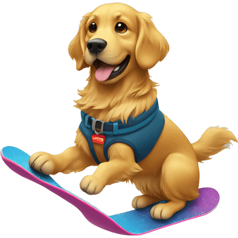 Golden retriever snowboarding emoji