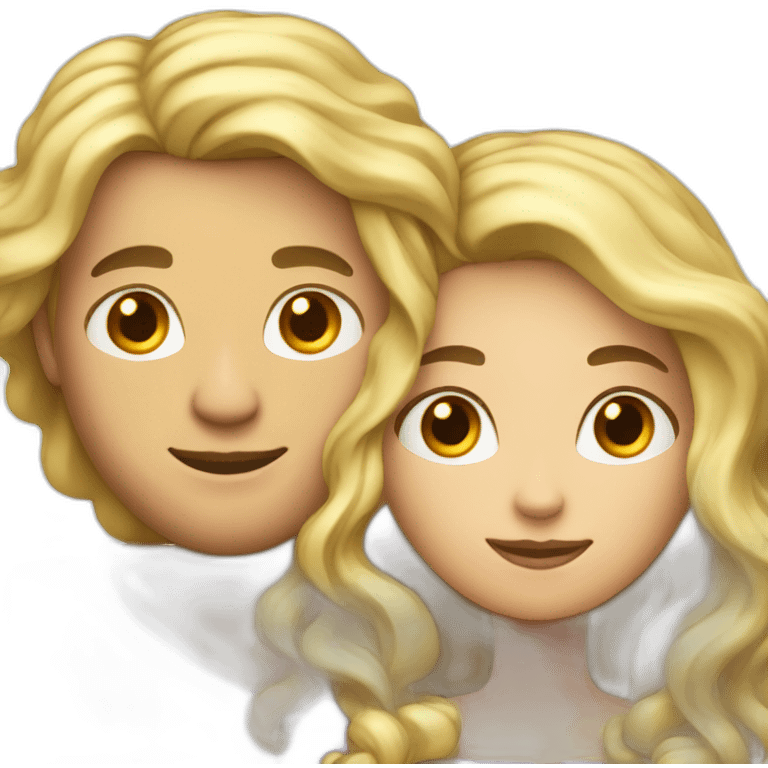 Long blond hair curvy woman hugging a man with black curly hair emoji