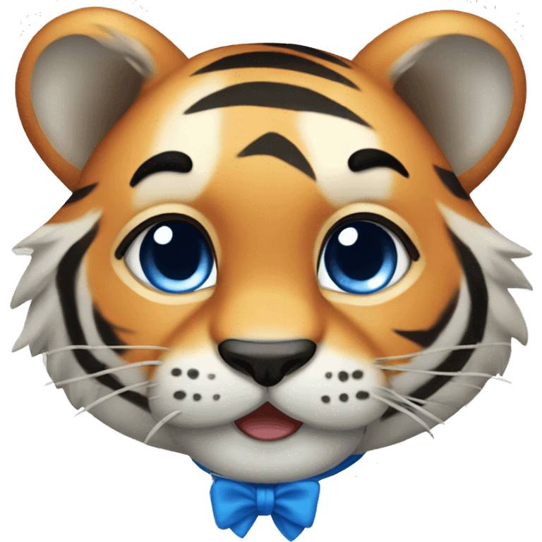 a cute tiger with a blue bow emoji