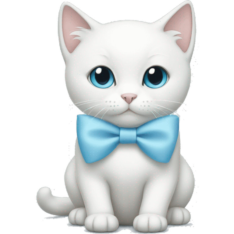 White cat wearing a light blue bow emoji