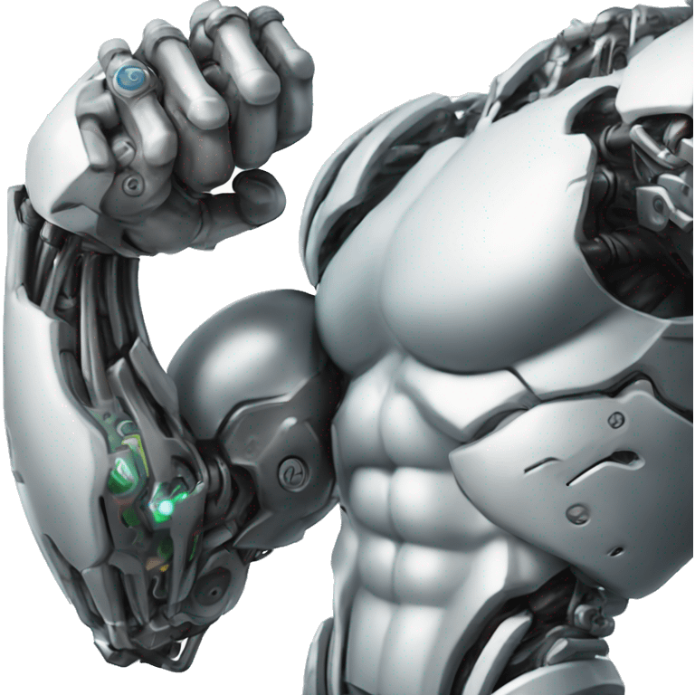 Cyborg arm only flexing bicep and shoulder with gears and shocks emoji