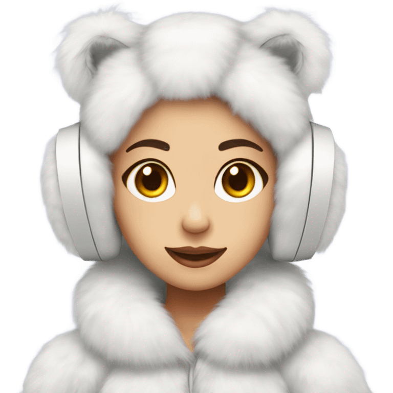 Girl in white big fluffy fur ear muffs emoji