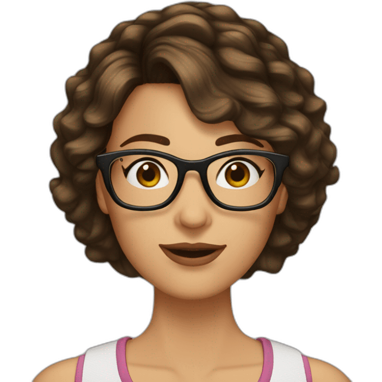 42 yr old woman bob haircut brown hair brown glasses brown eyes emoji