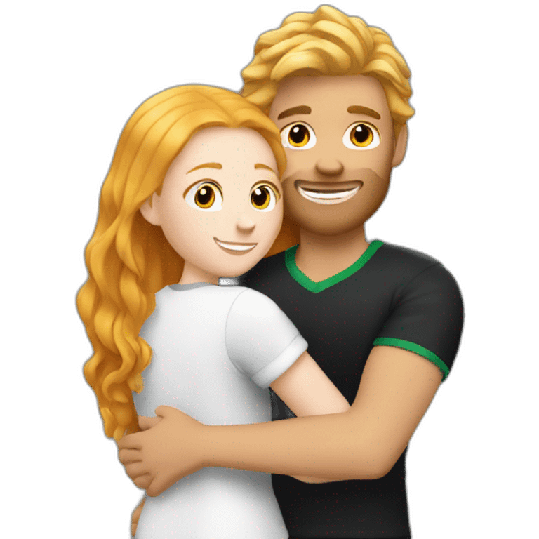 Blond soccer guy hugging ginger girl with long hair dress black emoji