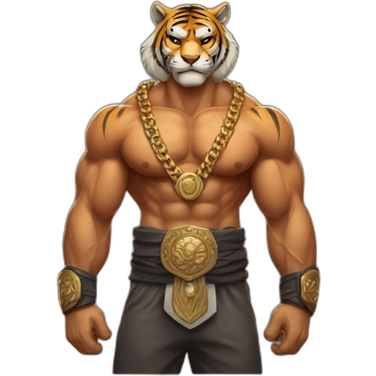 Muscular tiger fighter with a necklace  emoji