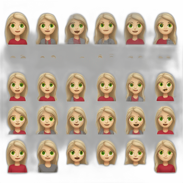 28 old women, white skin, long straight blond hair, green eyes, red shirt in a gray jacket emoji