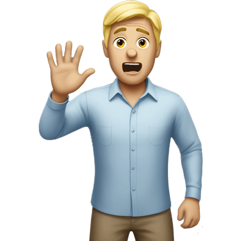 A blonde man emoji looking very shocked, with his hands raised. emoji