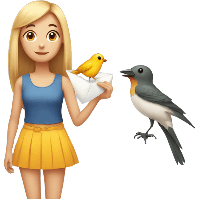 Girl and bird with letter in middle emoji