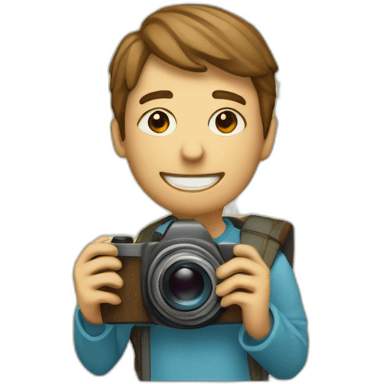 sketchy person with a camera against the background of a world map emoji