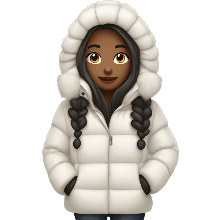 cute white long haired brunette in an oversized puffer coat emoji