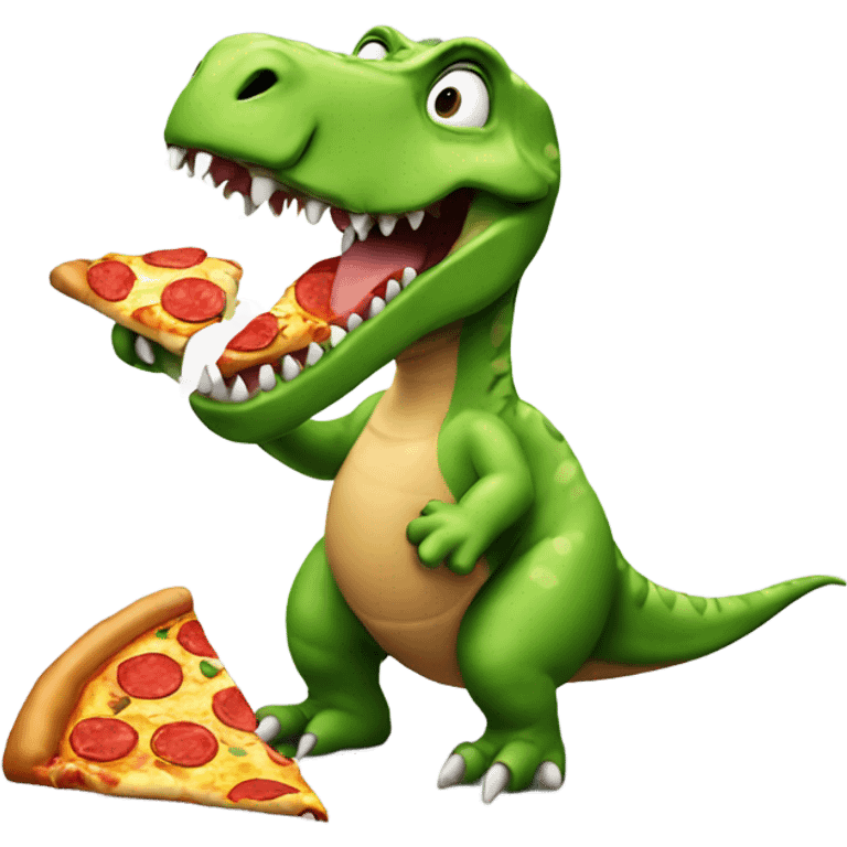 Dinosaur eating pizza emoji