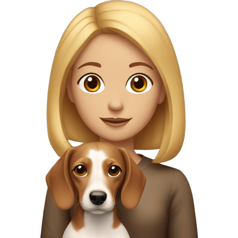 a girl with fair skin and a light-brown bob holds a dachshund emoji