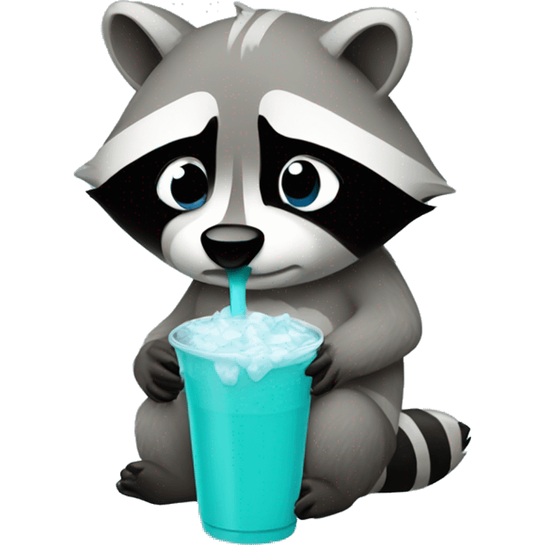 Sad raccoon drinking Baja blast  emoji