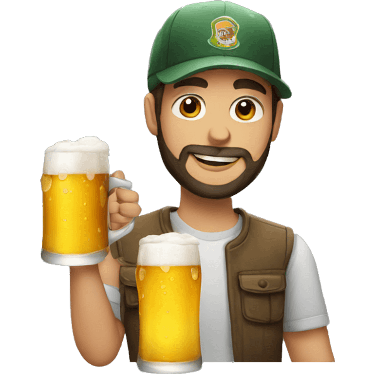 young man with beard and a cap drinking beer  emoji